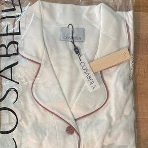 Cosabella white Pajama Top with Dusty Rose Piping